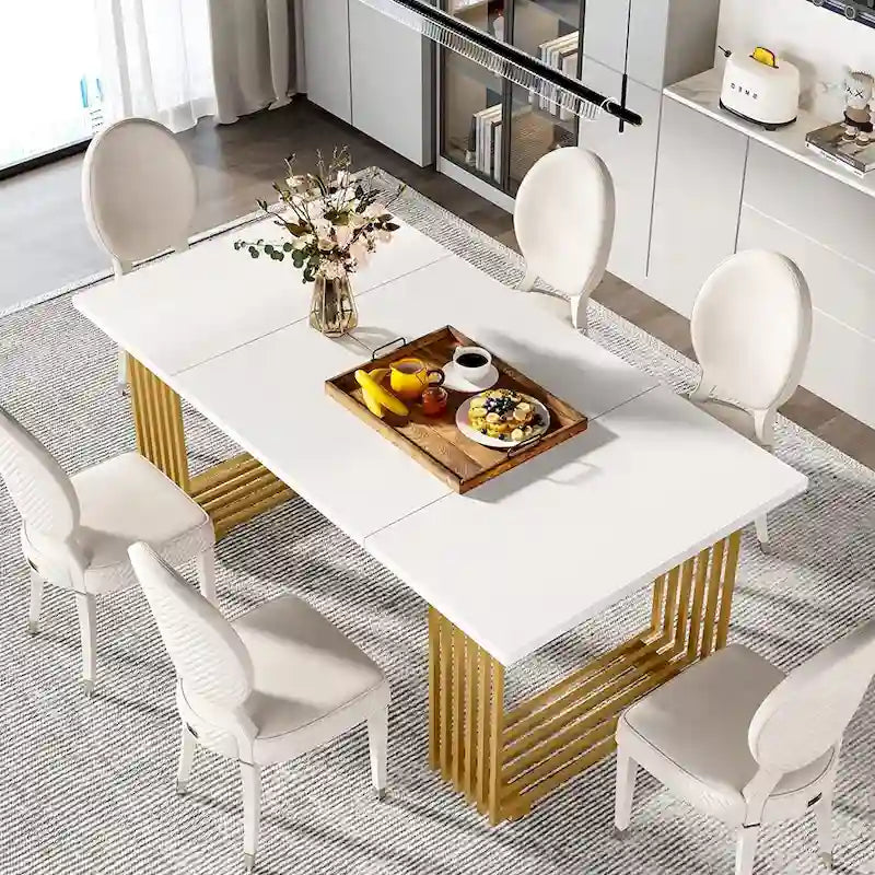 Table de salle à manger moderne pour 6 à 8 personnes, 180 cm de long, blanche.