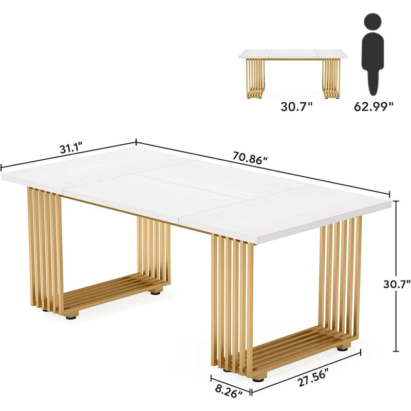 Table de salle à manger moderne pour 6 à 8 personnes, 180 cm de long, blanche.