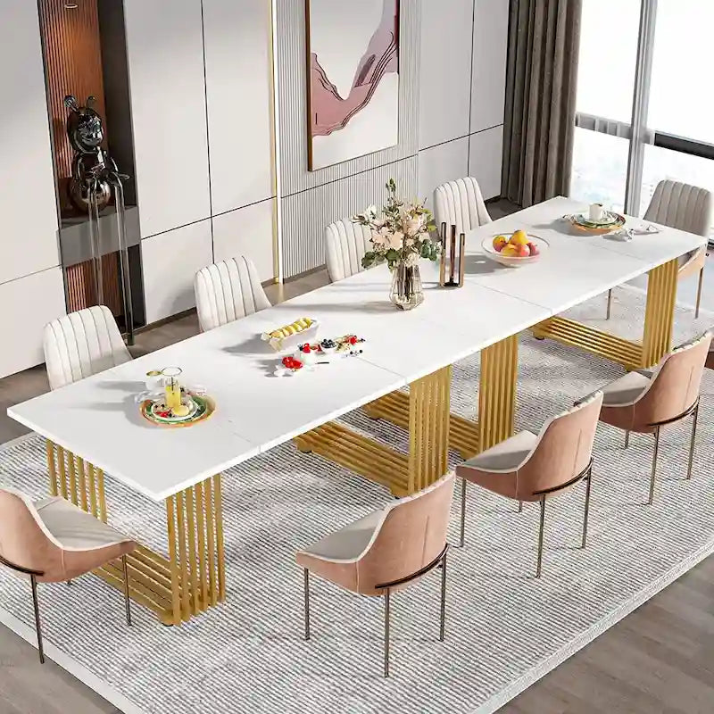 Table de salle à manger moderne pour 6 à 8 personnes, 180 cm de long, blanche.