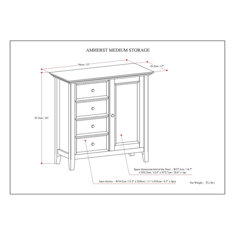 Meuble de rangement transitionnel moyen WYNDENHALL Halifax en bois massif, 94 cm de large (37 po) - 94 cm (37 po) l x 43 cm (17 po) p x 91 cm (36 po) h