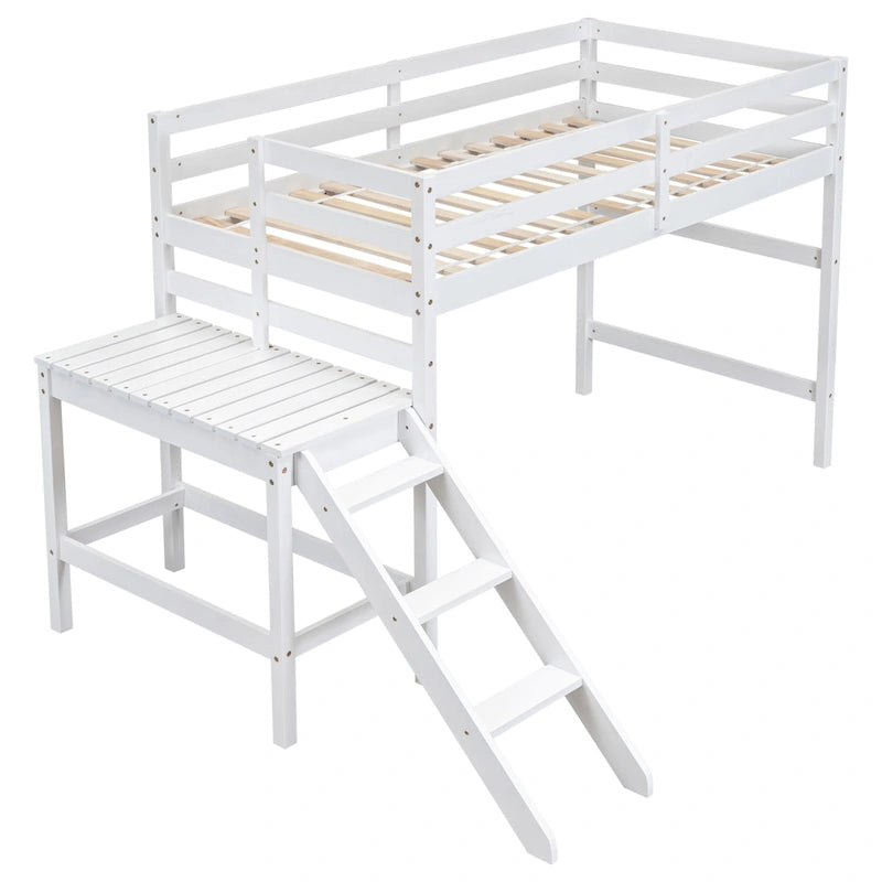 Lit mezzanine avec plateforme et échelle