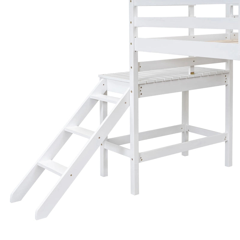 Lit mezzanine avec plateforme et échelle