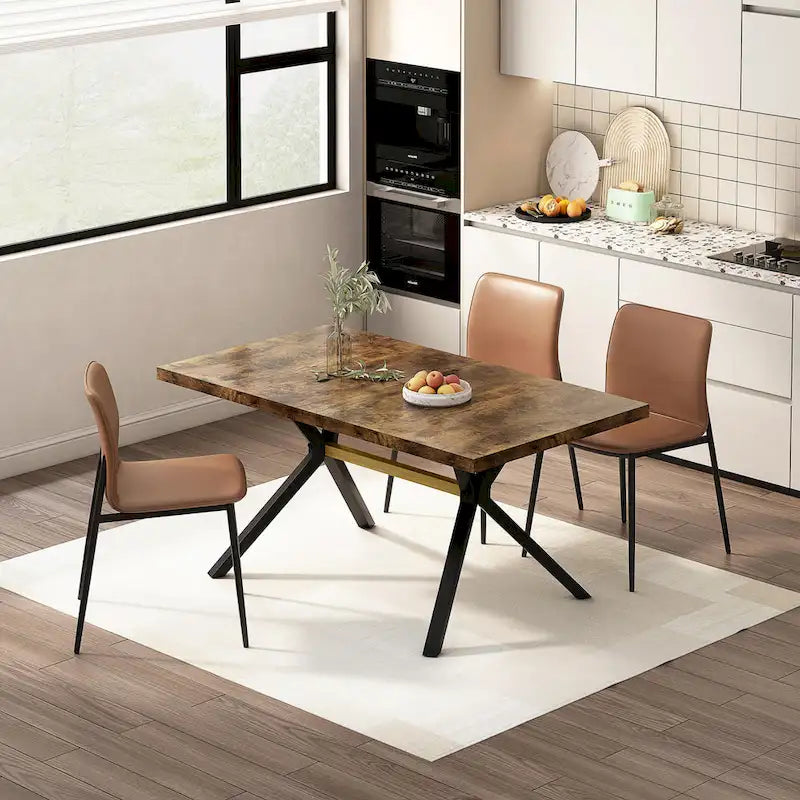 Table de salle à manger rectangulaire rétro avec plateau Carole et assiette centrale noire en relief
