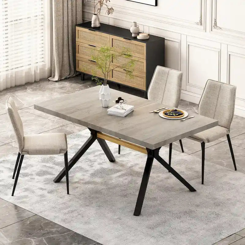 Table de salle à manger rectangulaire rétro avec plateau Carole et assiette centrale noire en relief