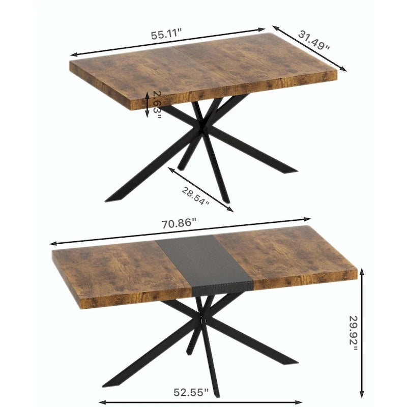 Table de salle à manger rectangulaire rétro avec plateau Carole et assiette centrale noire en relief