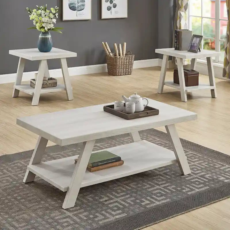 Ensemble table et étagère 3 pièces Roundhill Furniture Athens Contemporary en bois reconstitué