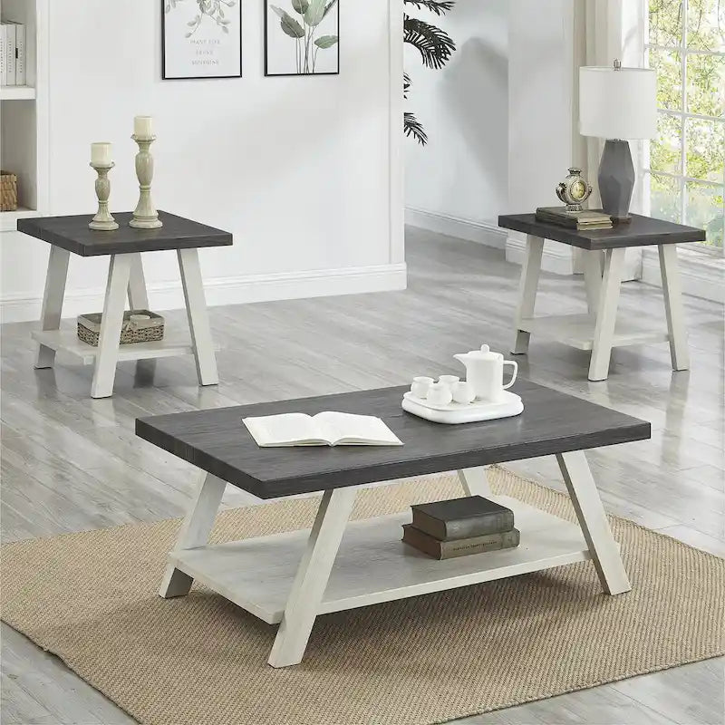 Ensemble table et étagère 3 pièces Roundhill Furniture Athens Contemporary en bois reconstitué