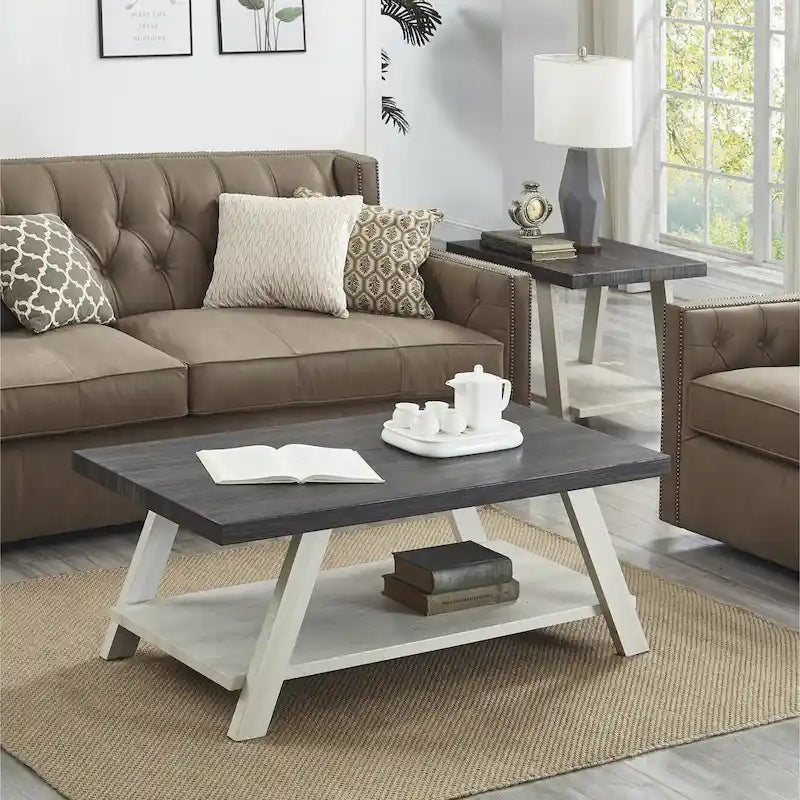 Ensemble table et étagère 3 pièces Roundhill Furniture Athens Contemporary en bois reconstitué