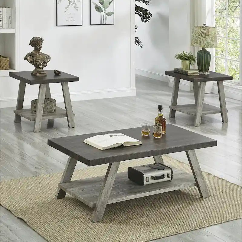 Ensemble table et étagère 3 pièces Roundhill Furniture Athens Contemporary en bois reconstitué