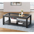 Table basse Cordero en bois et verre de 122 cm de large avec étagère de rangement