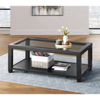 Table basse Cordero en bois et verre de 122 cm de large avec étagère de rangement