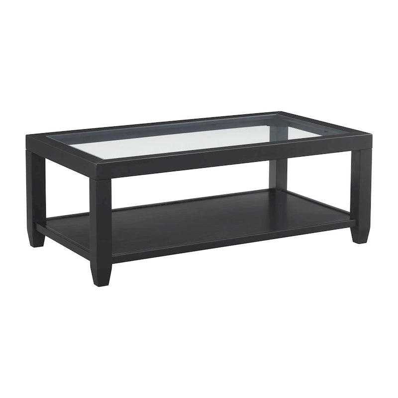 Table basse Cordero en bois et verre de 122 cm de large avec étagère de rangement