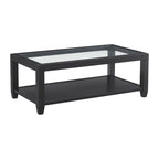 Table basse Cordero en bois et verre de 122 cm de large avec étagère de rangement