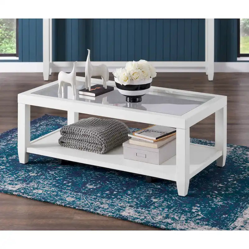 Table basse Cordero en bois et verre de 122 cm de large avec étagère de rangement