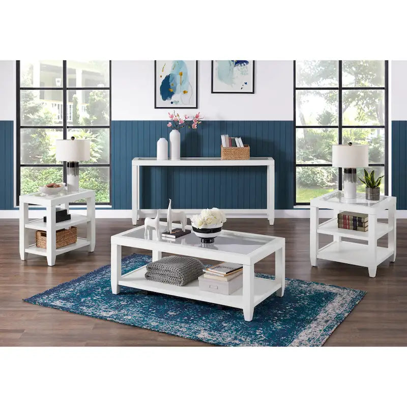 Table basse Cordero en bois et verre de 122 cm de large avec étagère de rangement