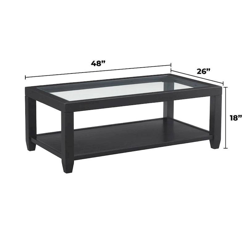 Table basse Cordero en bois et verre de 122 cm de large avec étagère de rangement