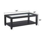 Table basse Cordero en bois et verre de 122 cm de large avec étagère de rangement