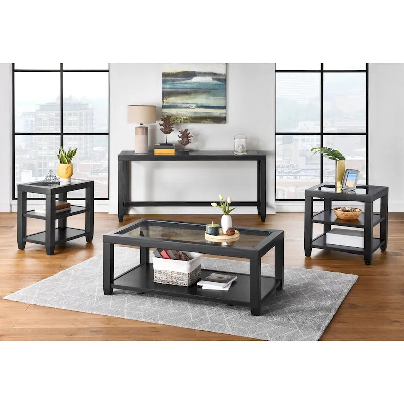 Table basse Cordero en bois et verre de 122 cm de large avec étagère de rangement