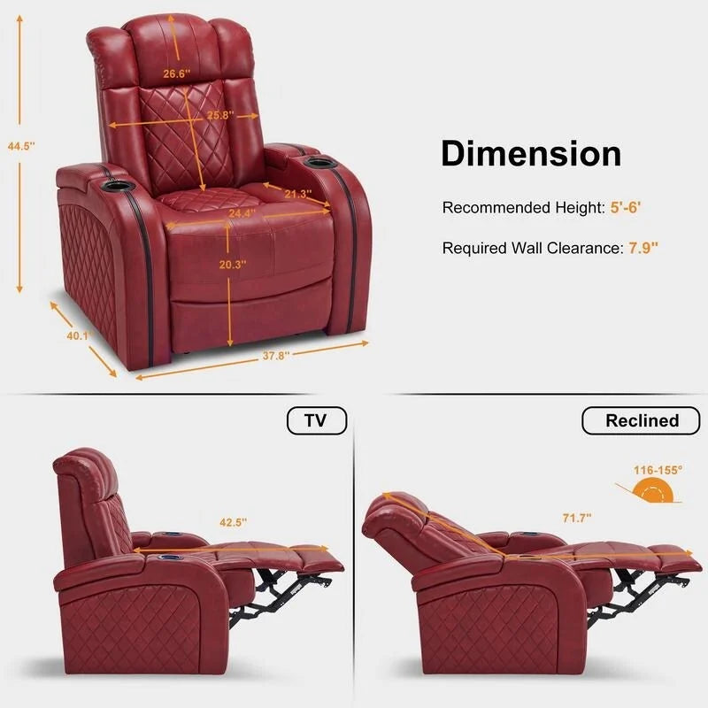 Fauteuil inclinable électrique MCombo avec appui-tête réglable, double siège de cinéma maison motorisé avec port USB, cuir respirant HTS411