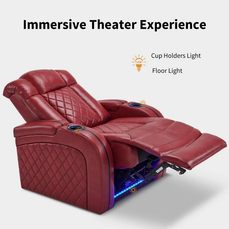 Fauteuil inclinable électrique MCombo avec appui-tête réglable, double siège de cinéma maison motorisé avec port USB, cuir respirant HTS411