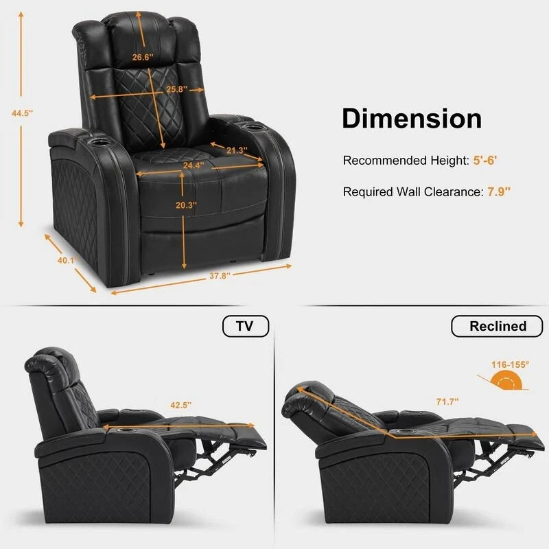Fauteuil inclinable électrique MCombo avec appui-tête réglable, double siège de cinéma maison motorisé avec port USB, cuir respirant HTS411