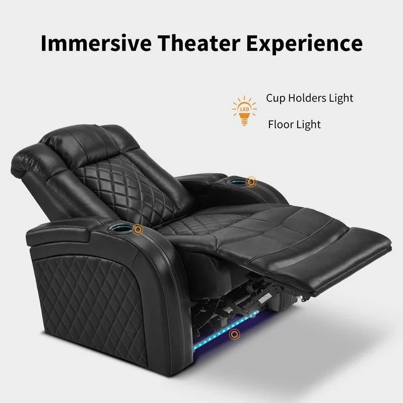 Fauteuil inclinable électrique MCombo avec appui-tête réglable, double siège de cinéma maison motorisé avec port USB, cuir respirant HTS411