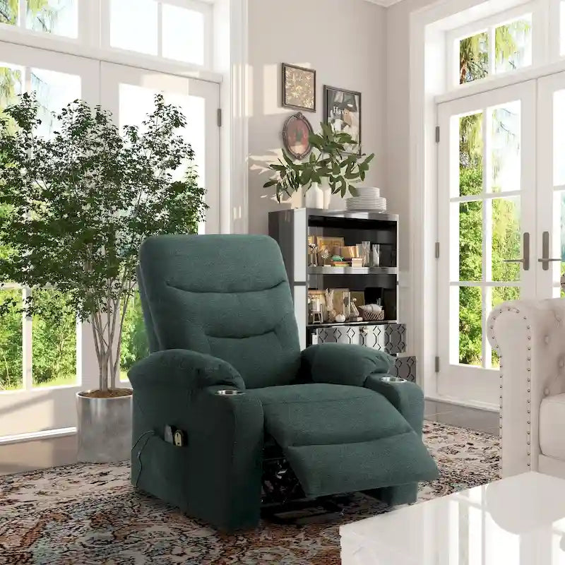 Fauteuil de massage électrique inclinable Clihome à revêtement souple et porte-gobelet