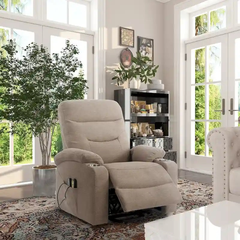 Fauteuil de massage électrique inclinable Clihome à revêtement souple et porte-gobelet