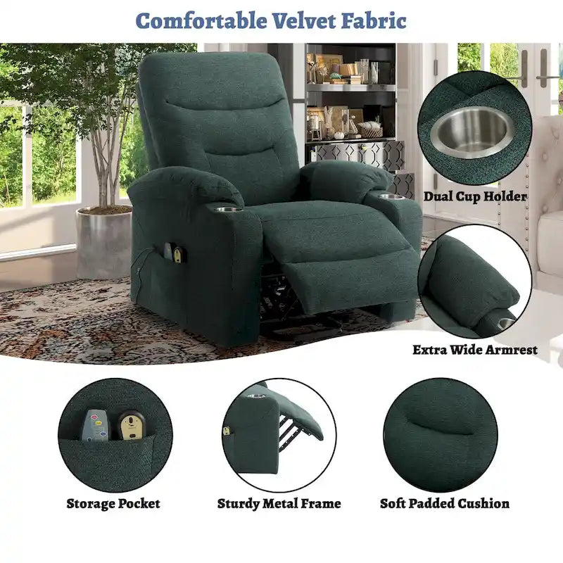 Fauteuil de massage électrique inclinable Clihome à revêtement souple et porte-gobelet
