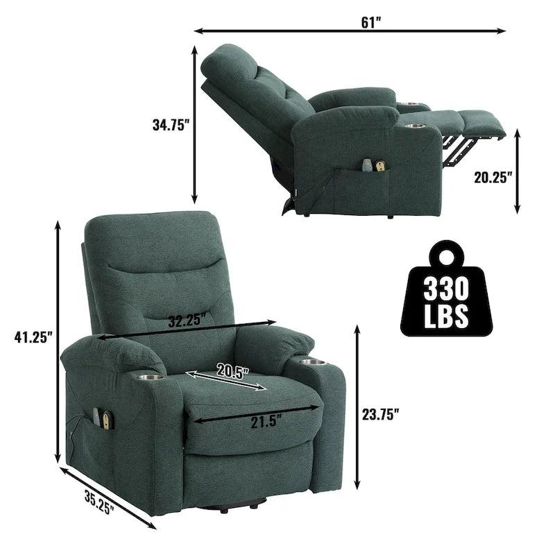Fauteuil de massage électrique inclinable Clihome à revêtement souple et porte-gobelet