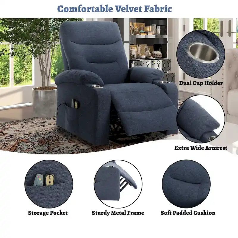 Fauteuil de massage électrique inclinable Clihome à revêtement souple et porte-gobelet