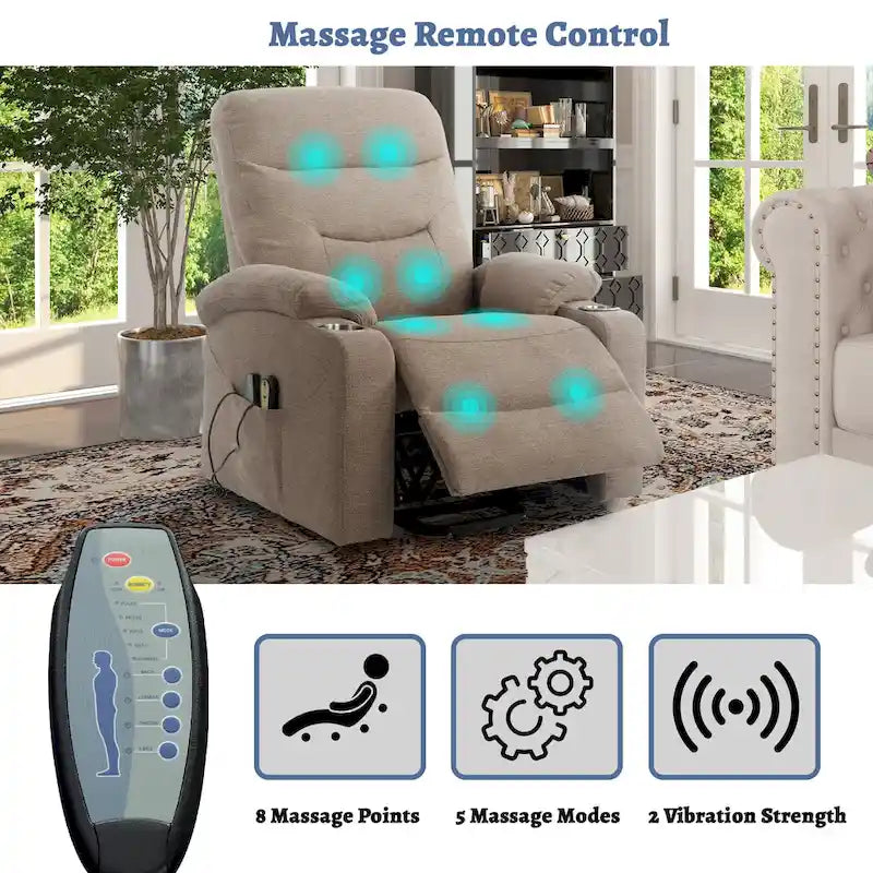 Fauteuil de massage électrique inclinable Clihome à revêtement souple et porte-gobelet