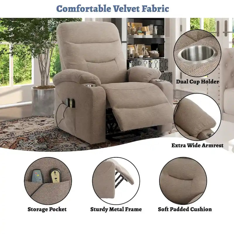 Fauteuil de massage électrique inclinable Clihome à revêtement souple et porte-gobelet