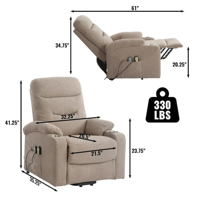 Fauteuil de massage électrique inclinable Clihome à revêtement souple et porte-gobelet
