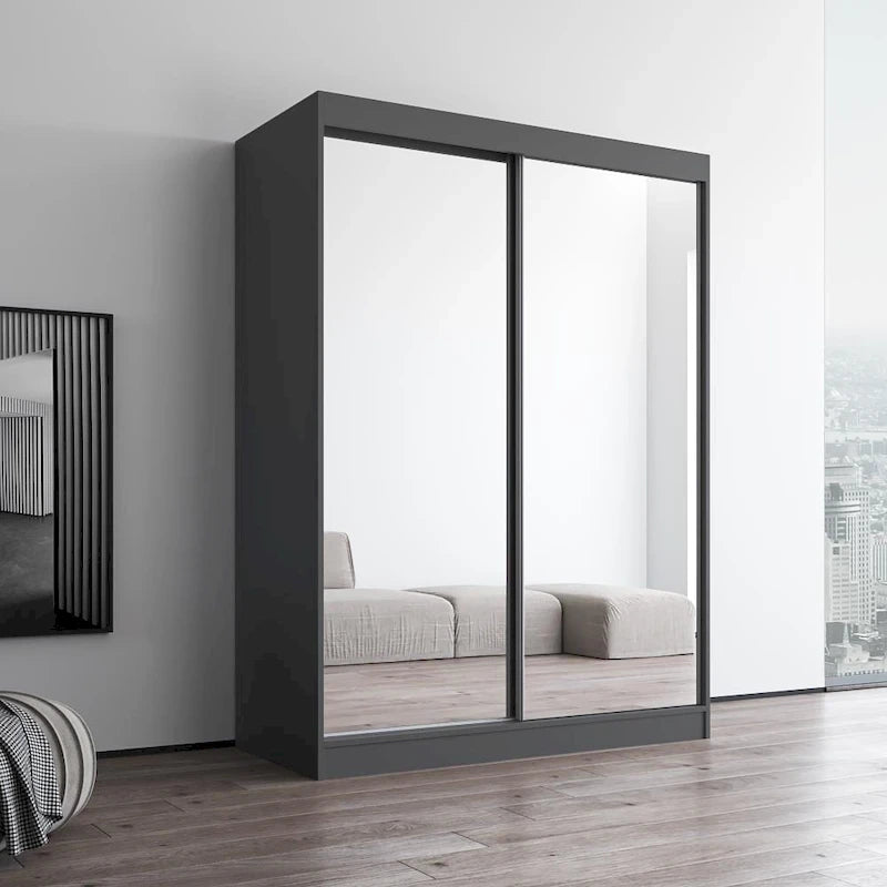 Armoire-penderie moderne Copper Grove Parasol à 2 portes avec miroir brillant