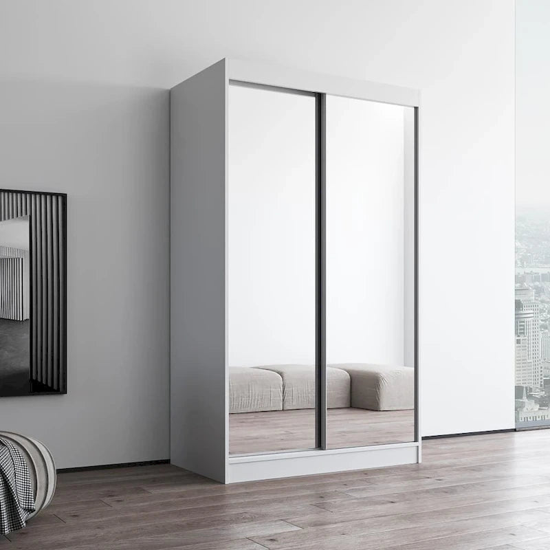 Armoire-penderie moderne Copper Grove Parasol à 2 portes avec miroir brillant