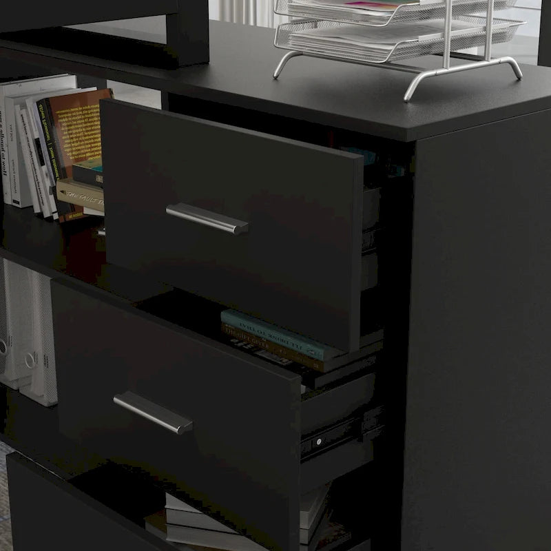 Bureau d'ordinateur Timechee en forme de L de 55 pouces avec tiroirs