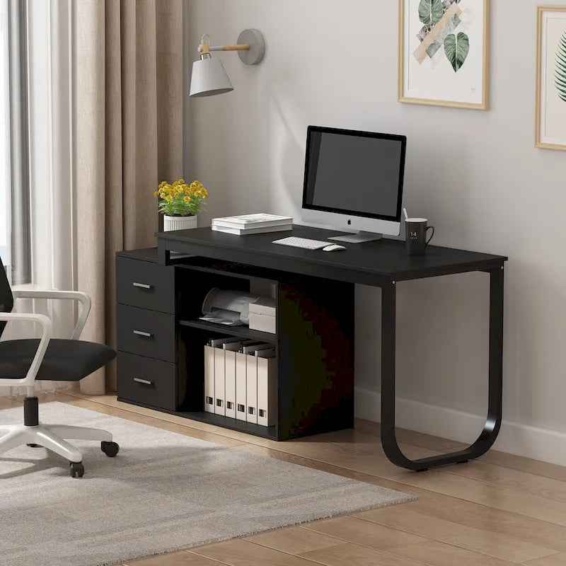 Bureau d'ordinateur Timechee en forme de L de 55 pouces avec tiroirs