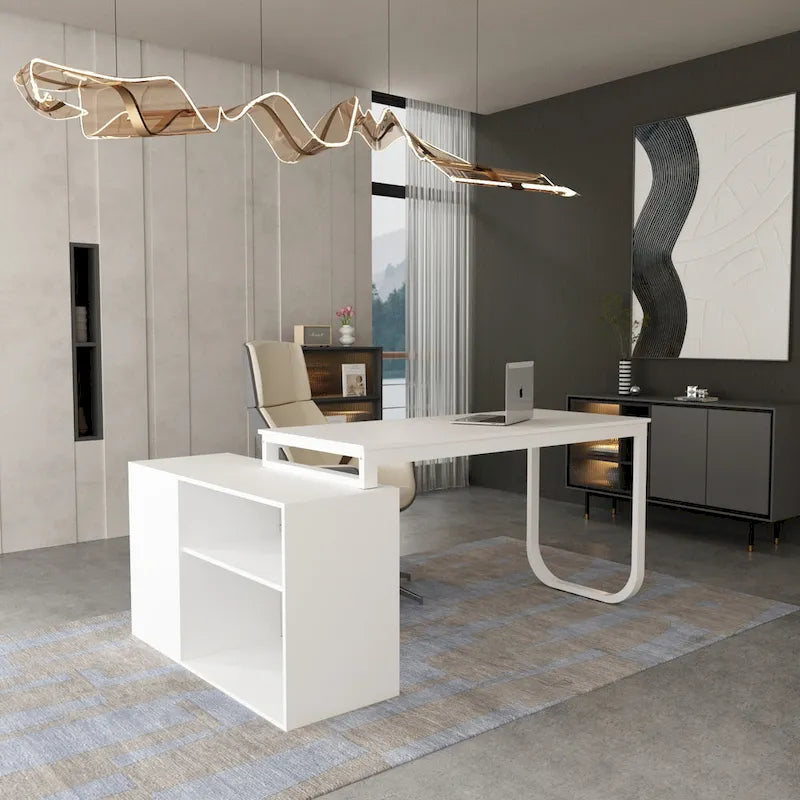 Bureau d'ordinateur Timechee en forme de L de 55 pouces avec tiroirs