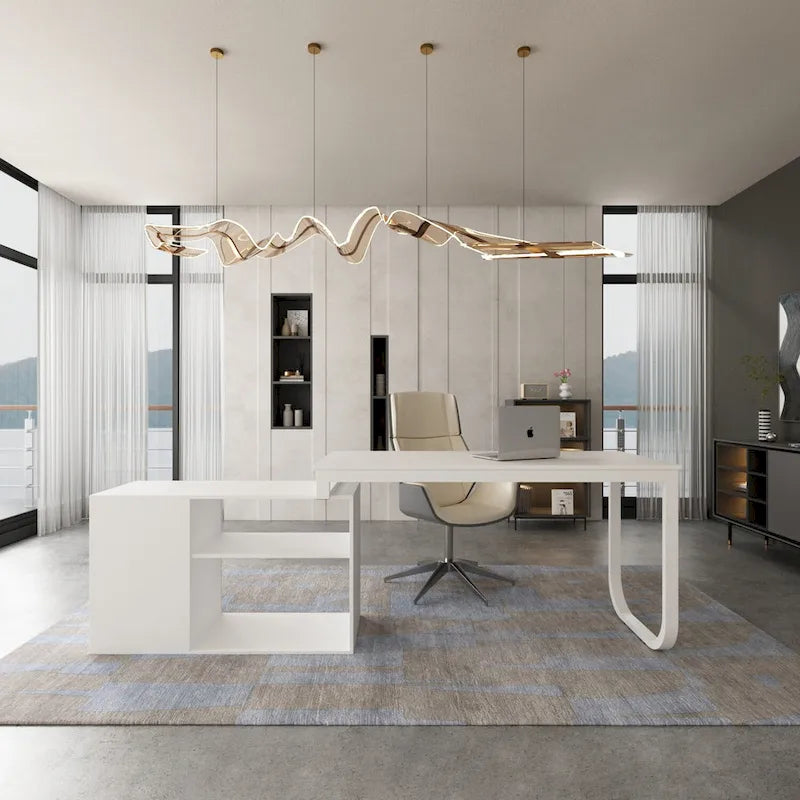Bureau d'ordinateur Timechee en forme de L de 55 pouces avec tiroirs