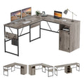 Bureau en L de 60 pouces avec armoire de rangement, bureau d'ordinateur
