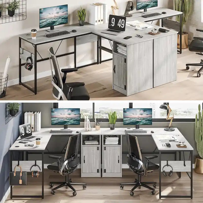 Bureau en L de 60 pouces avec armoire de rangement, bureau d'ordinateur