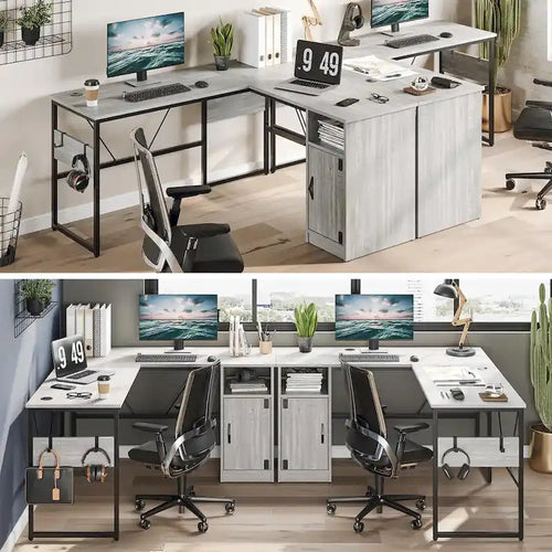 Bureau en L de 60 pouces avec armoire de rangement, bureau d'ordinateur