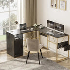 Bureau en L de 60 pouces avec armoire de rangement, bureau d'ordinateur