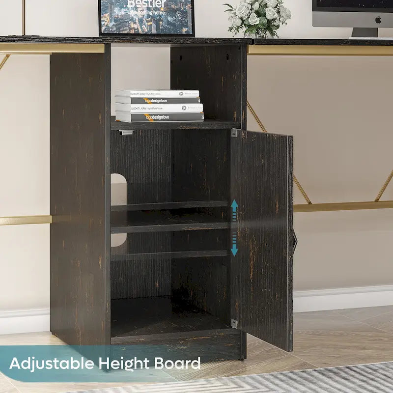 Bureau en L de 60 pouces avec armoire de rangement, bureau d'ordinateur