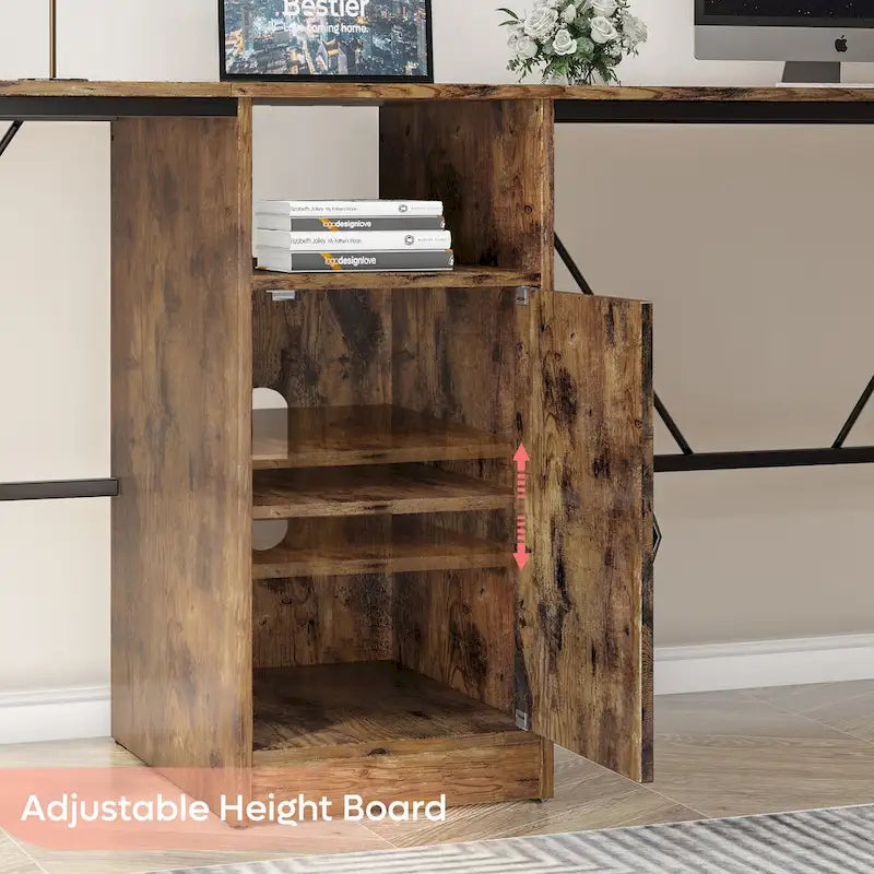 Bureau en L de 60 pouces avec armoire de rangement, bureau d'ordinateur