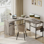 Bureau en L de 60 pouces avec armoire de rangement, bureau d'ordinateur