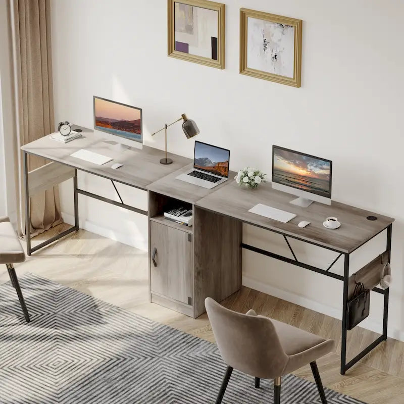 Bureau en L de 60 pouces avec armoire de rangement, bureau d'ordinateur