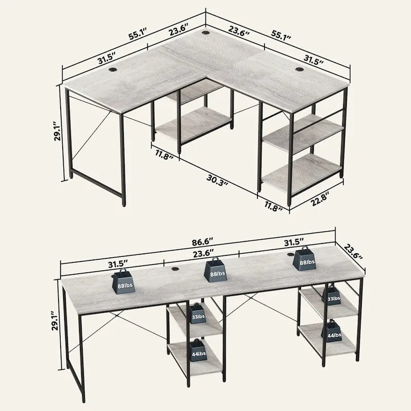Bureau en L de 60 pouces avec armoire de rangement, bureau d'ordinateur