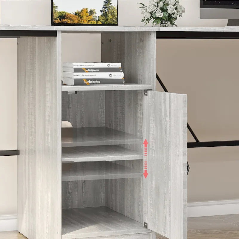 Bureau en L de 60 pouces avec armoire de rangement, bureau d'ordinateur